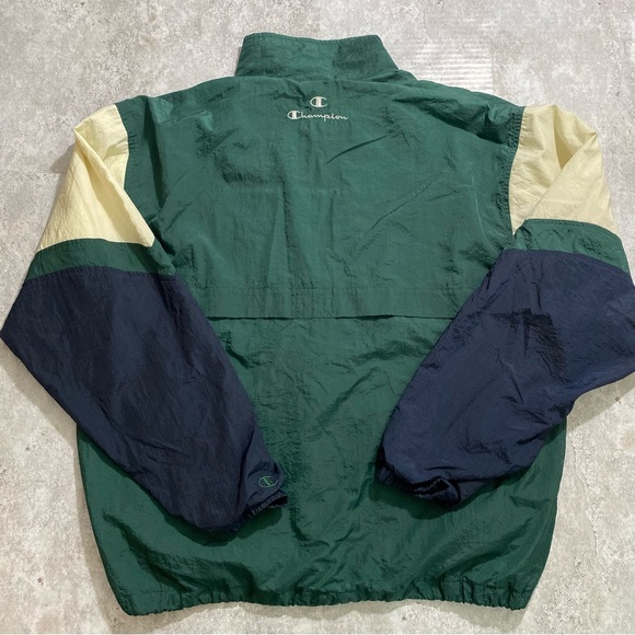 Vintage Champion Windbreaker Y2K Streetwear Colorblock Green Off White Navy L - Picture 9 of 11
